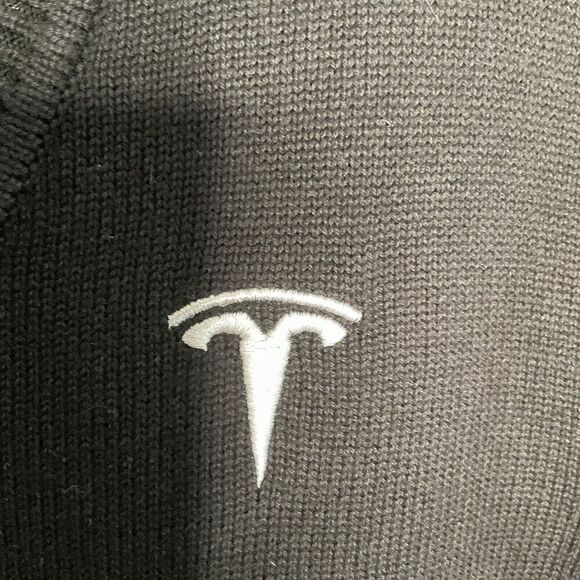 Tesla Men’s Size Medium M V-Neck Cardigan Button Sweater in Black Embroidered - Picture 4 of 11